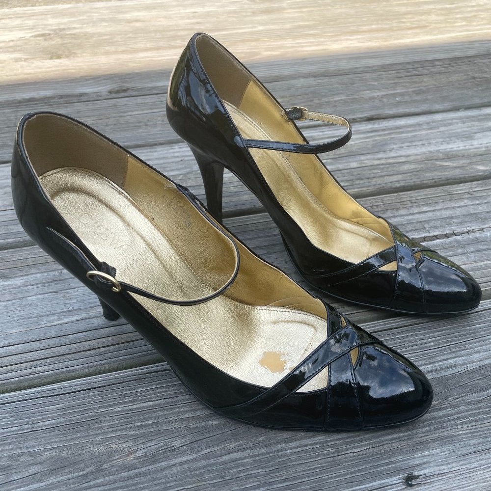 J Crew Women Heels Shoes Pump Black Patent Leather - Picture 2 of 13